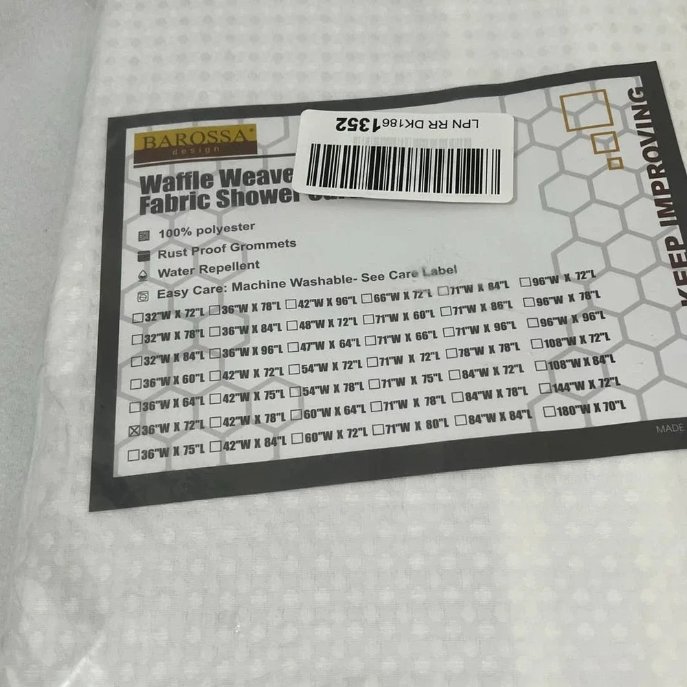 WAFFLE WEAVE SHOWER CURTAIN 36 X 72 WHITE